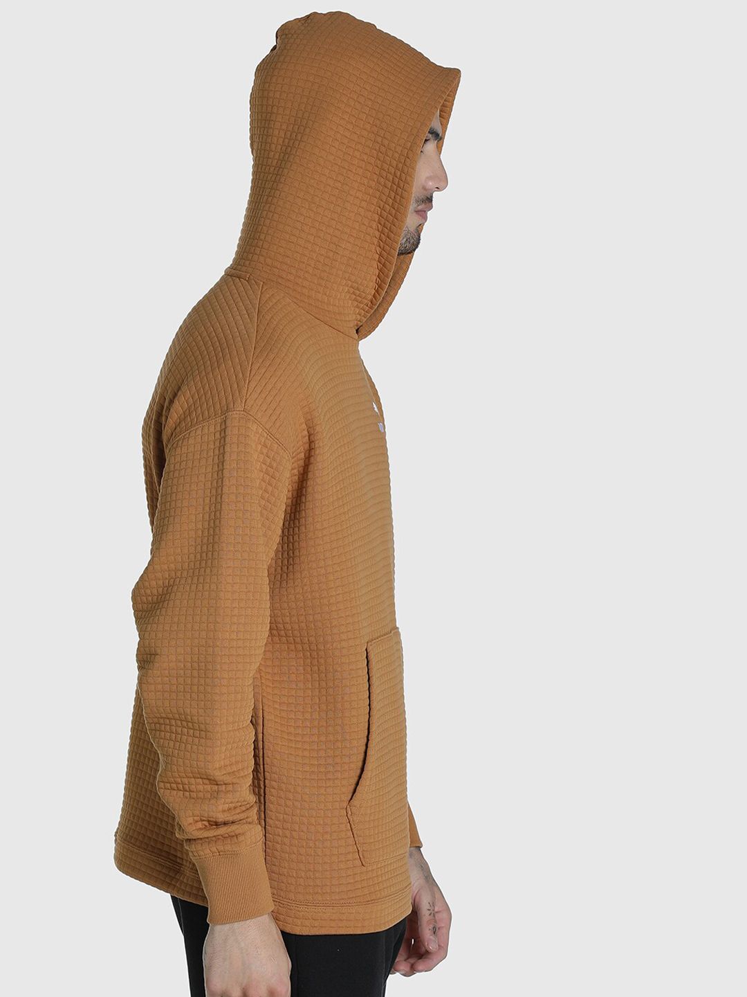  Puma Men Brown Checked Classics Quilted Relaxed Fit Hoodie Sweatshirt