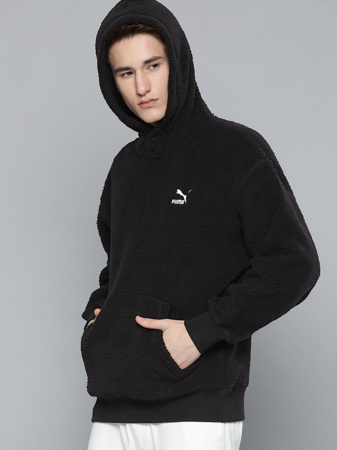  Puma Men Relaxed Classics Sherpa Hooded Sweatshirt