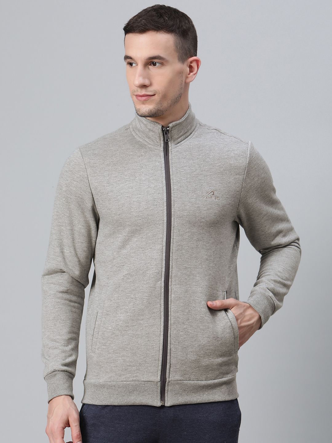  Alcis Men Grey Melange Solid Sweatshirt