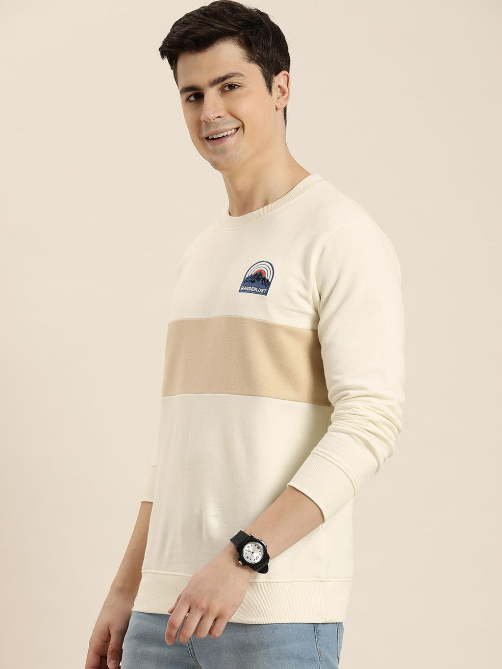  HERE&NOW Men Pure Cotton Colourblocked Sweatshirt