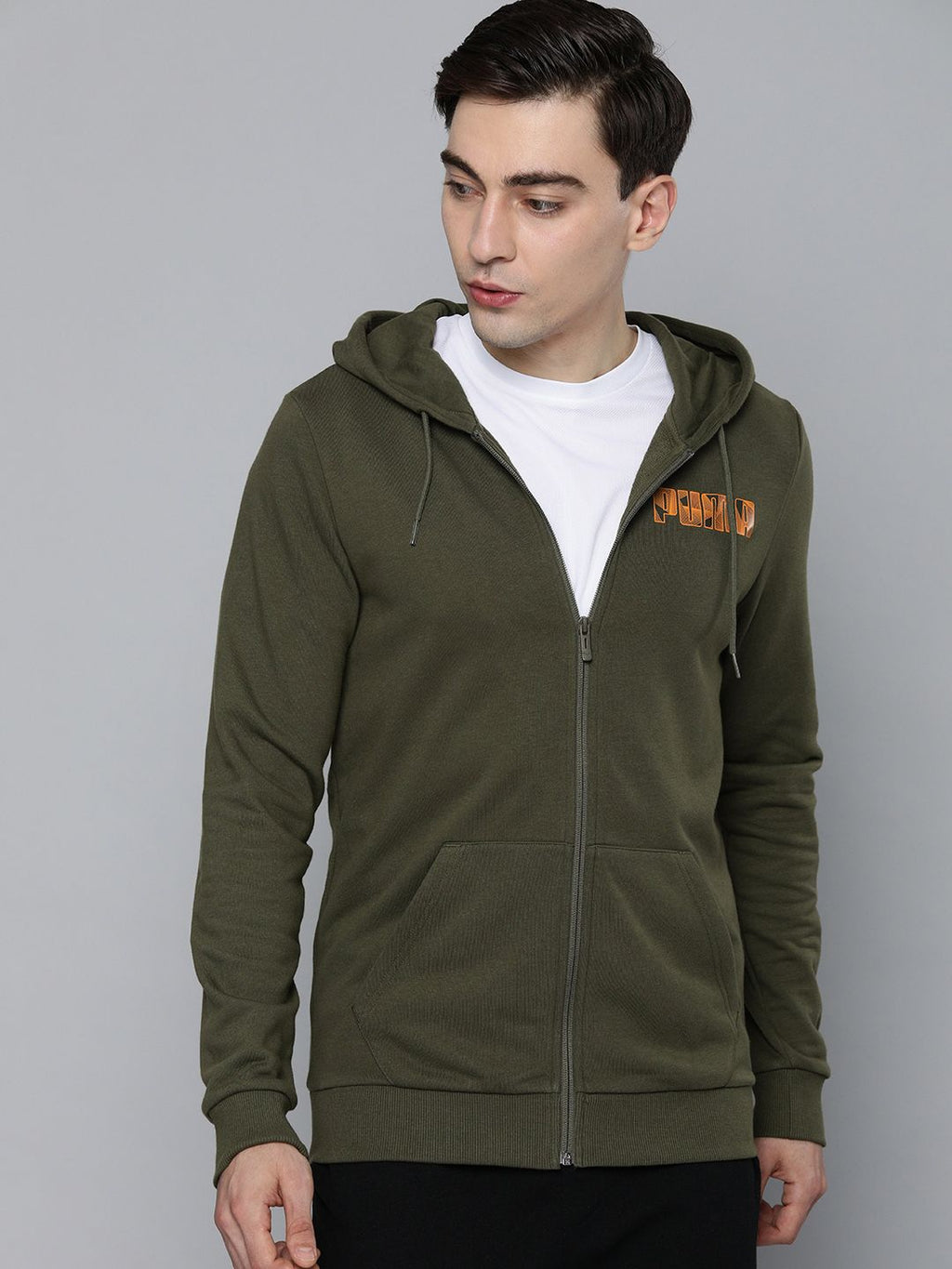  Puma Men Olive Green Slim Fit Hooded Sweatshirt