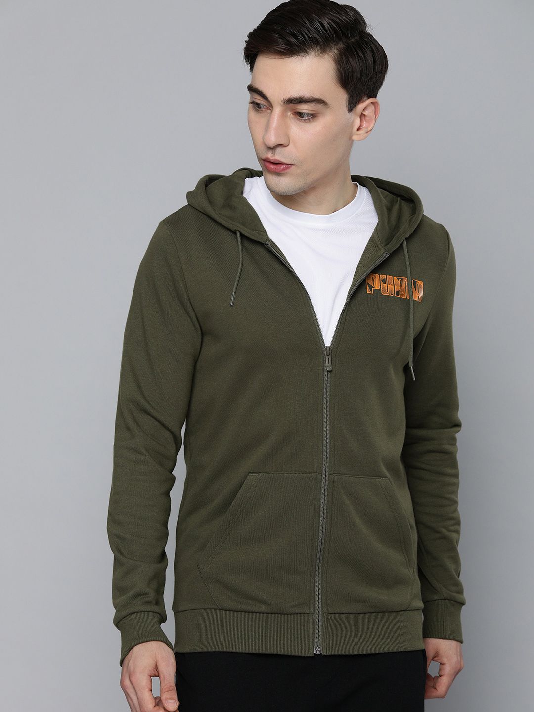  Puma Men Olive Green Slim Fit Hooded Sweatshirt