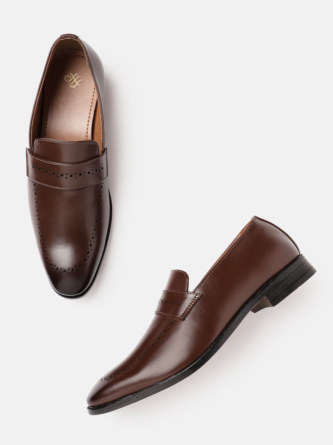  House Of Pataudi Men Handcrafted Formal Loafers With Perforated Detail