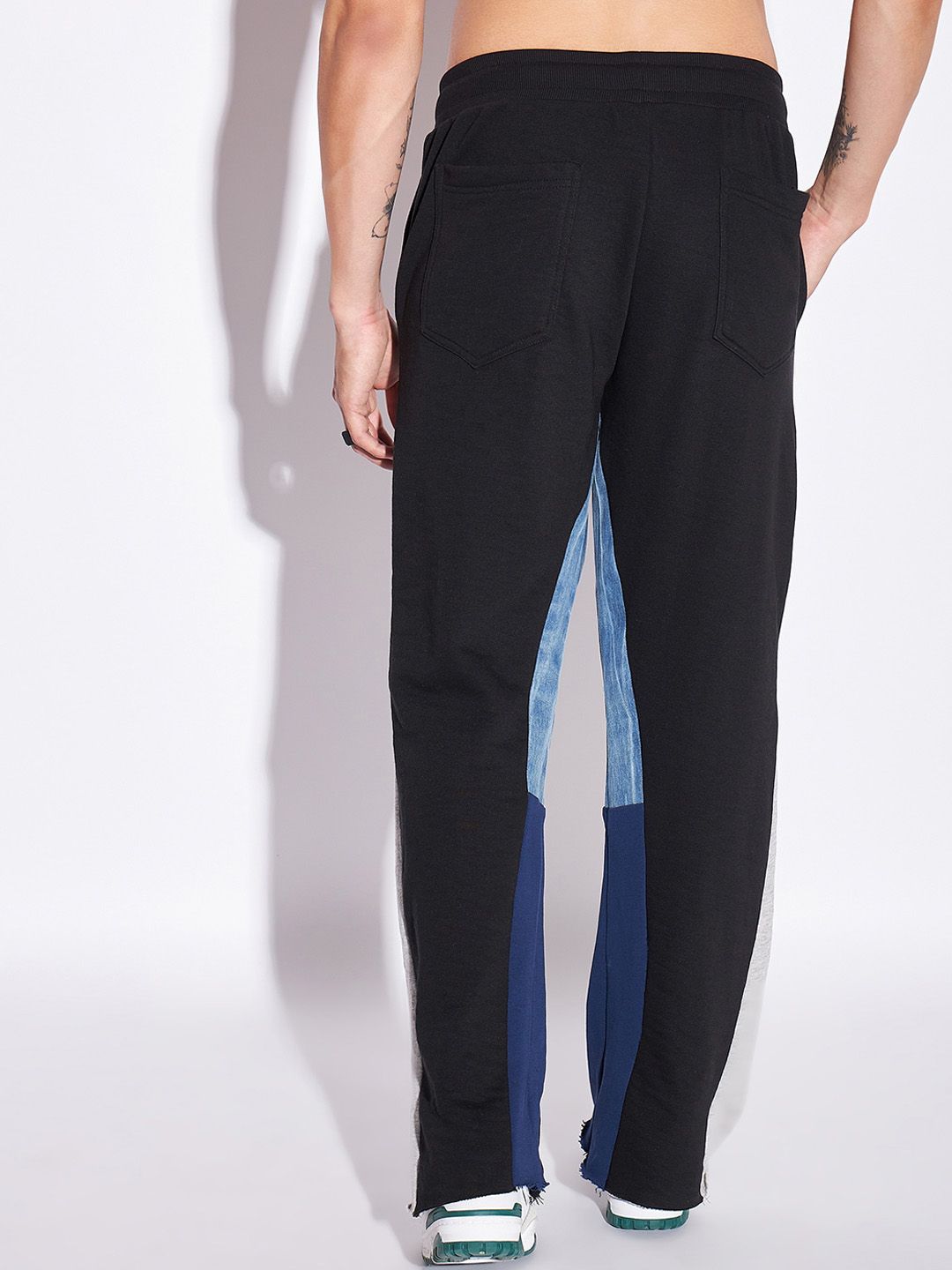  FUGAZEE Black Men Colourblocked Pure Cotton Flared Fit Track Pants