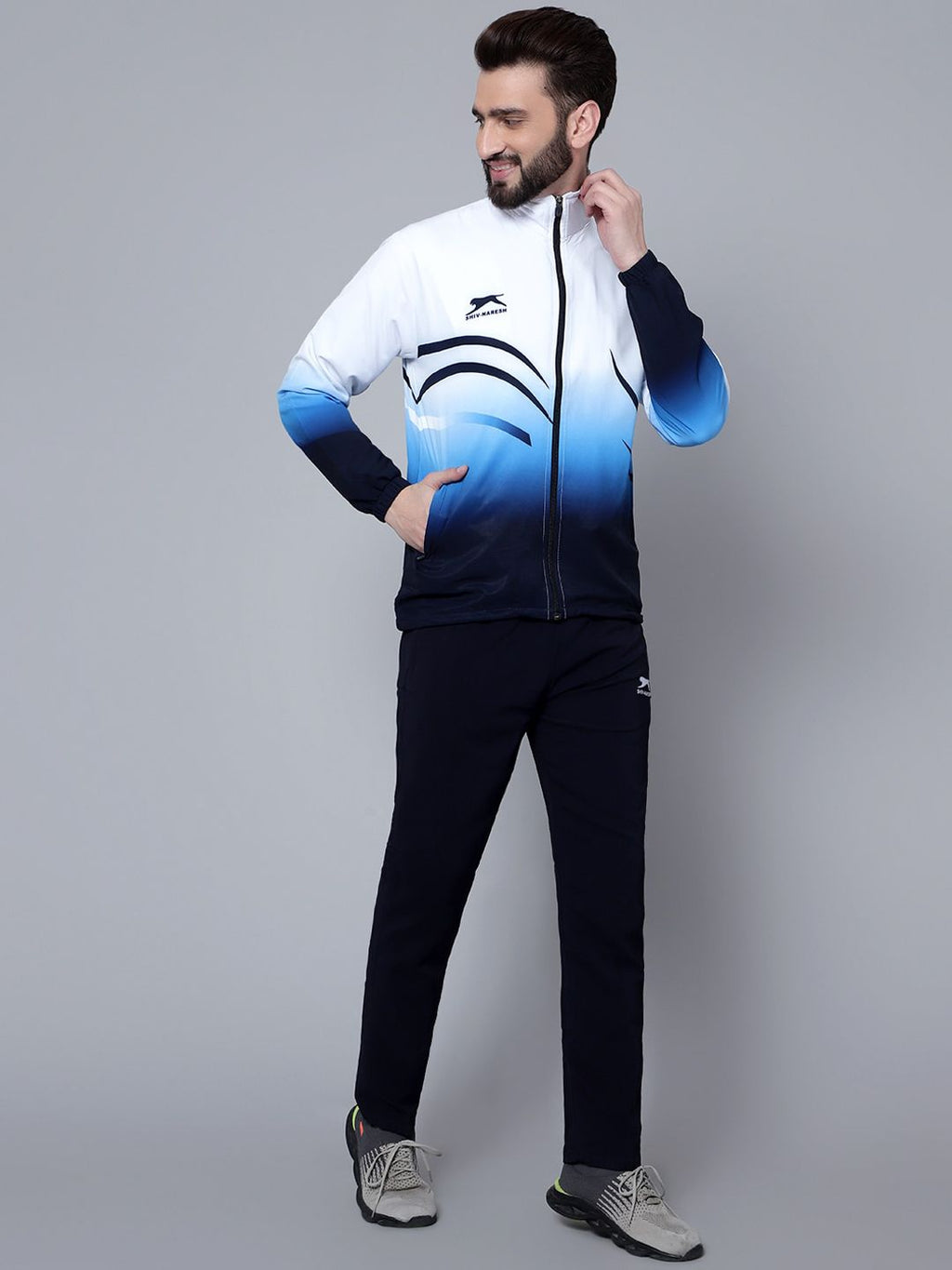  Shiv Naresh Men Colourblocked High Neck Sports Tracksuit