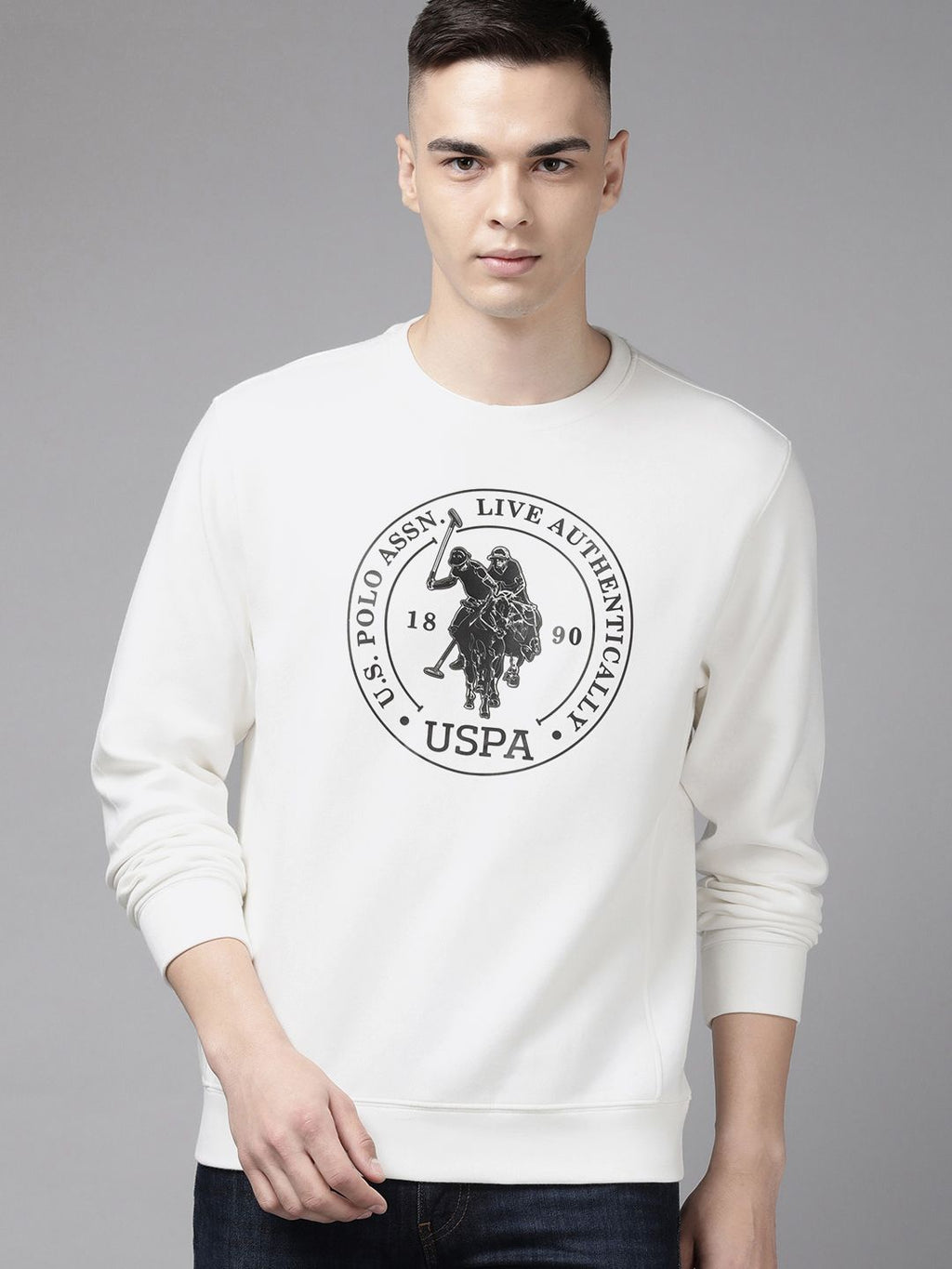  U S Polo Assn Denim Co Men Brand Logo Printed Pullover Sweatshirt