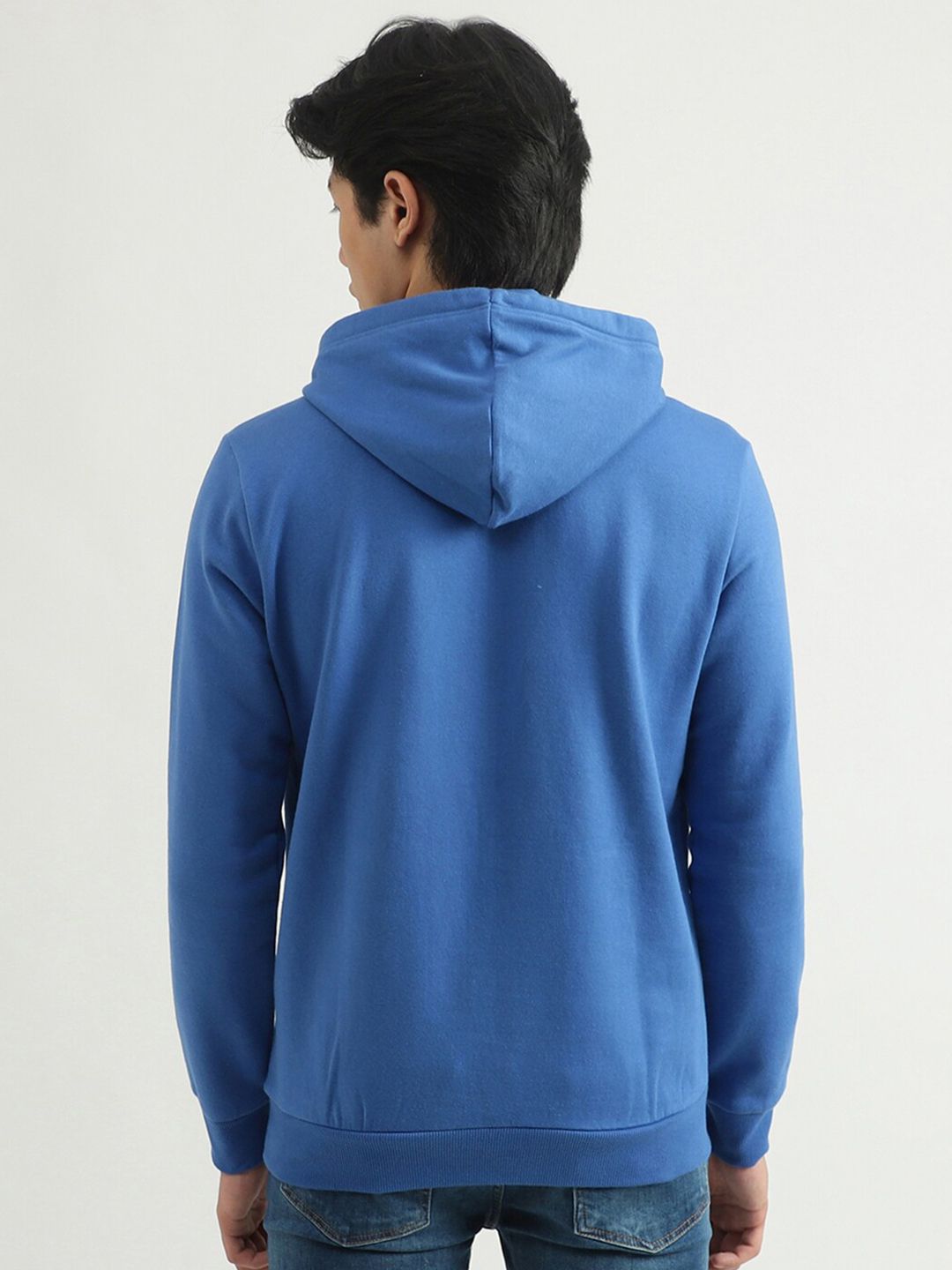  United Colors Of Benetton Men Blue Printed Hooded Sweatshirt