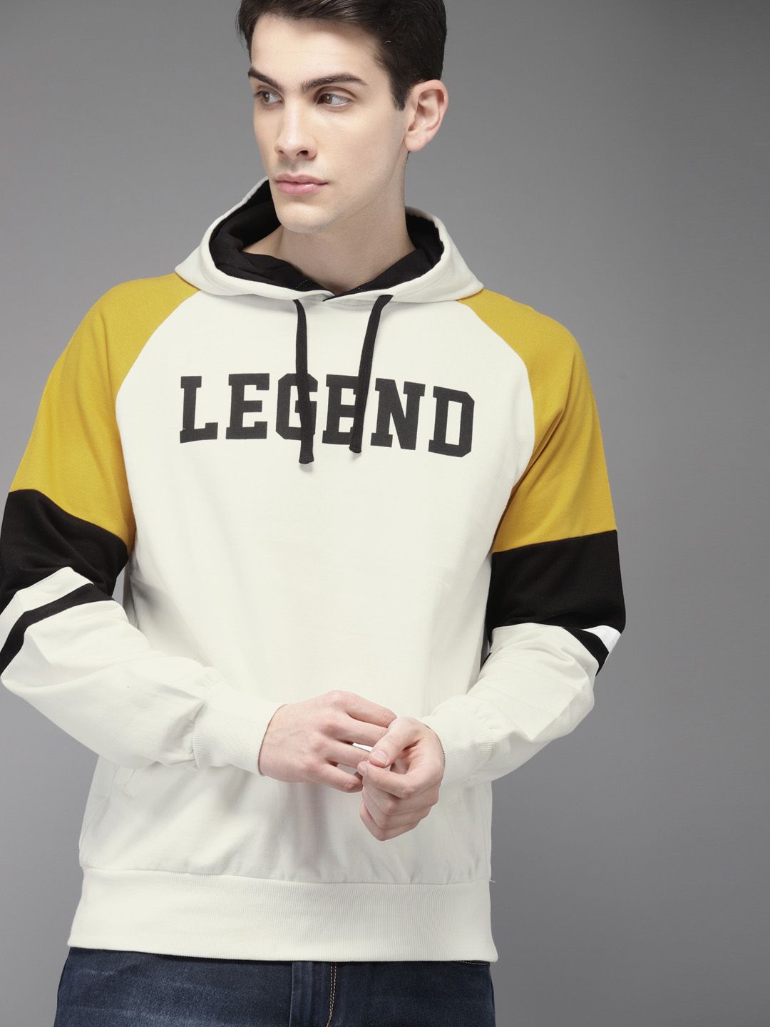  HERE&NOW Men White Printed Hooded Sweatshirt