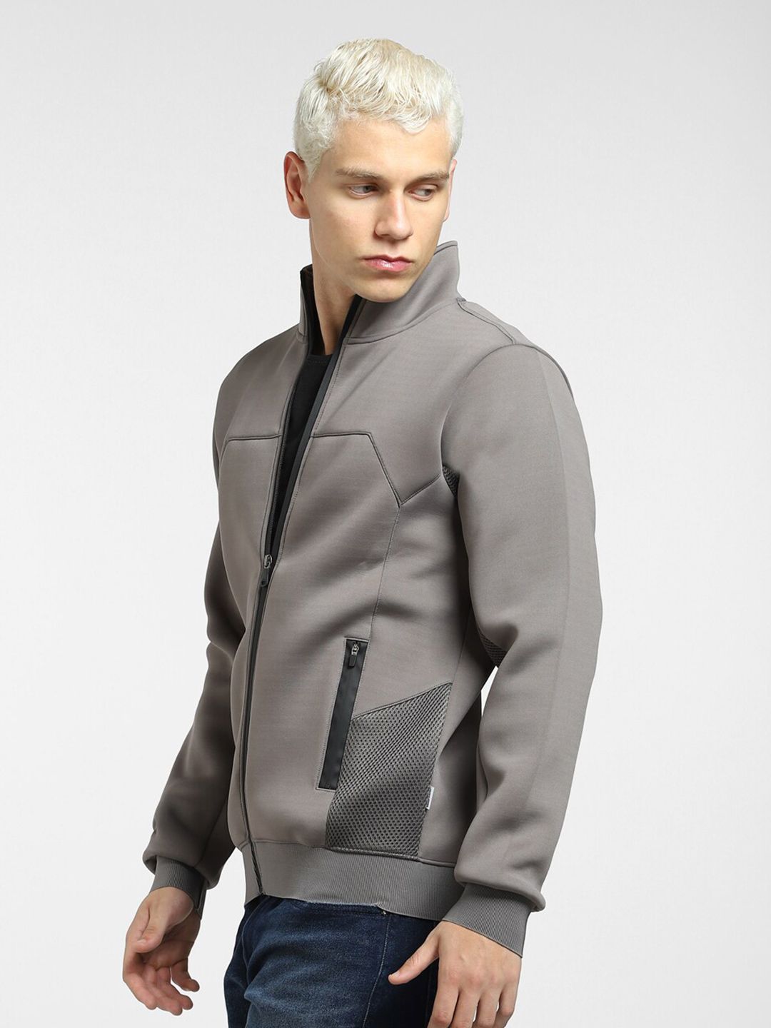  Jack & Jones Men Grey Solid Front Open Sweatshirt