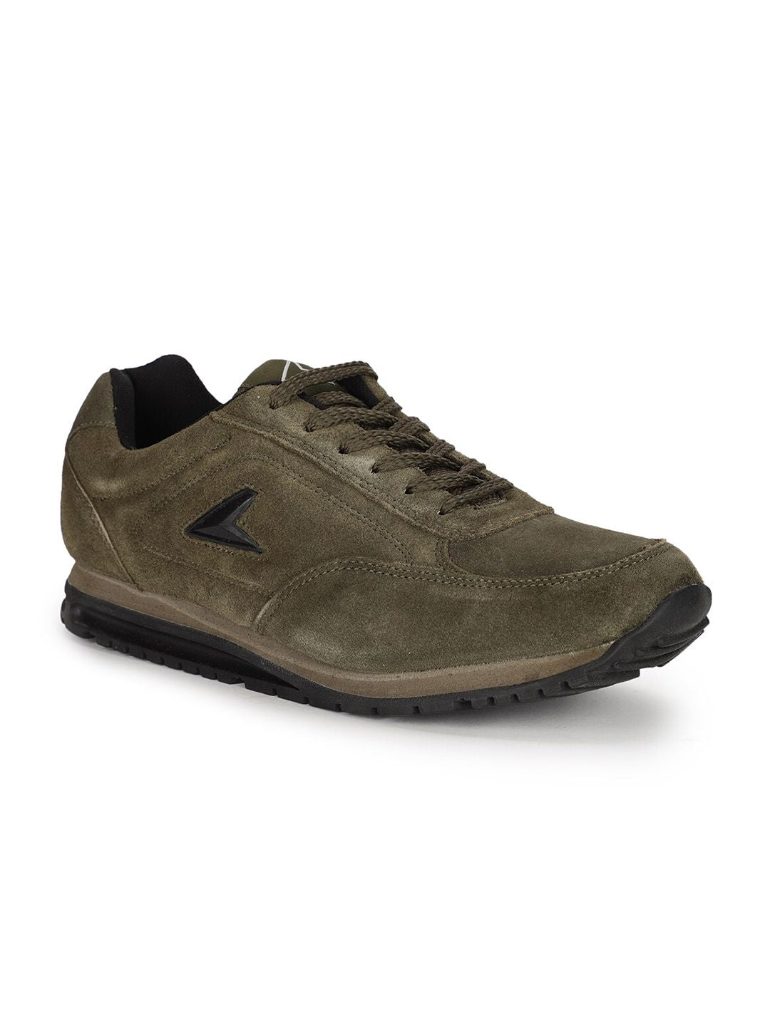  Power Men Olive Green Leather Running Non-Marking Shoes