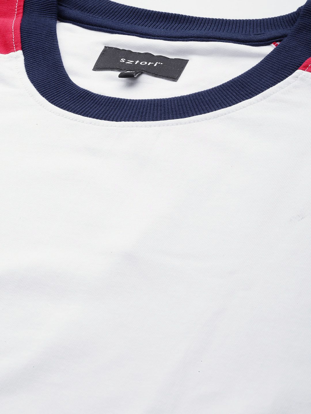  Sztori Plus Size Men White & Red Pure Cotton Solid Sweatshirt