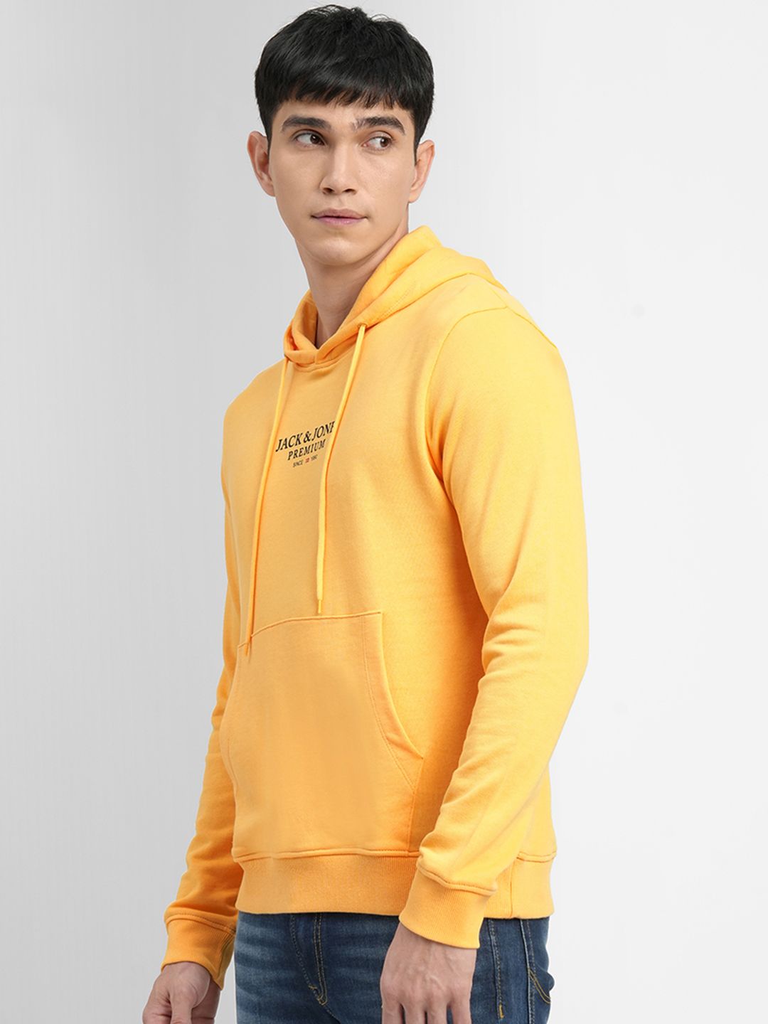  Jack & Jones Men Yellow Brand Logo Printed Hooded Sweatshirt