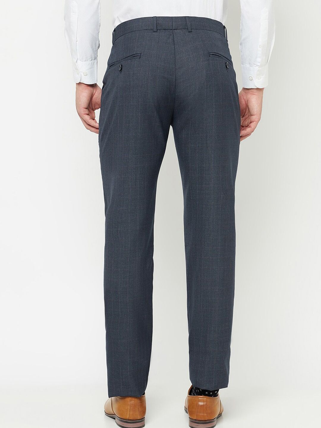  Cantabil Men Navy Blue Checked Formal Trousers