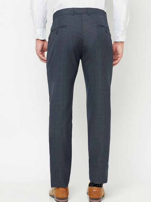  Cantabil Men Navy Blue Checked Formal Trousers