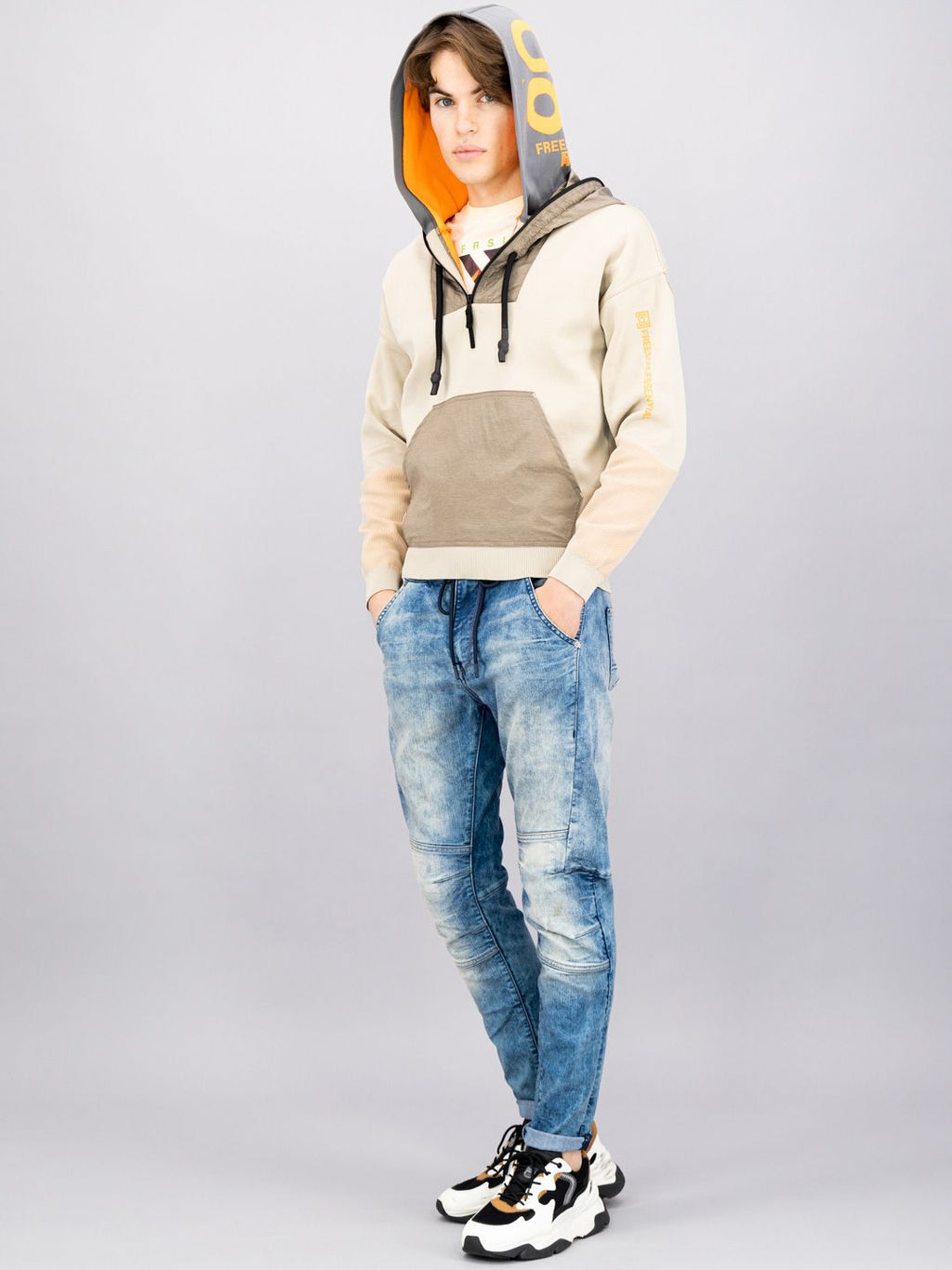  FREESOUL Men Beige Hooded Sweatshirt