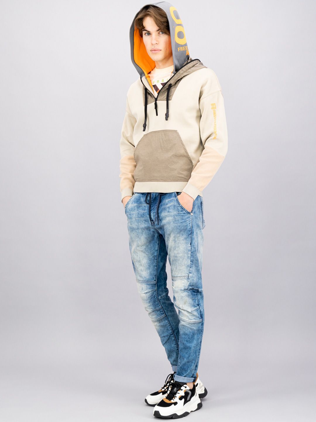  FREESOUL Men Beige Hooded Sweatshirt