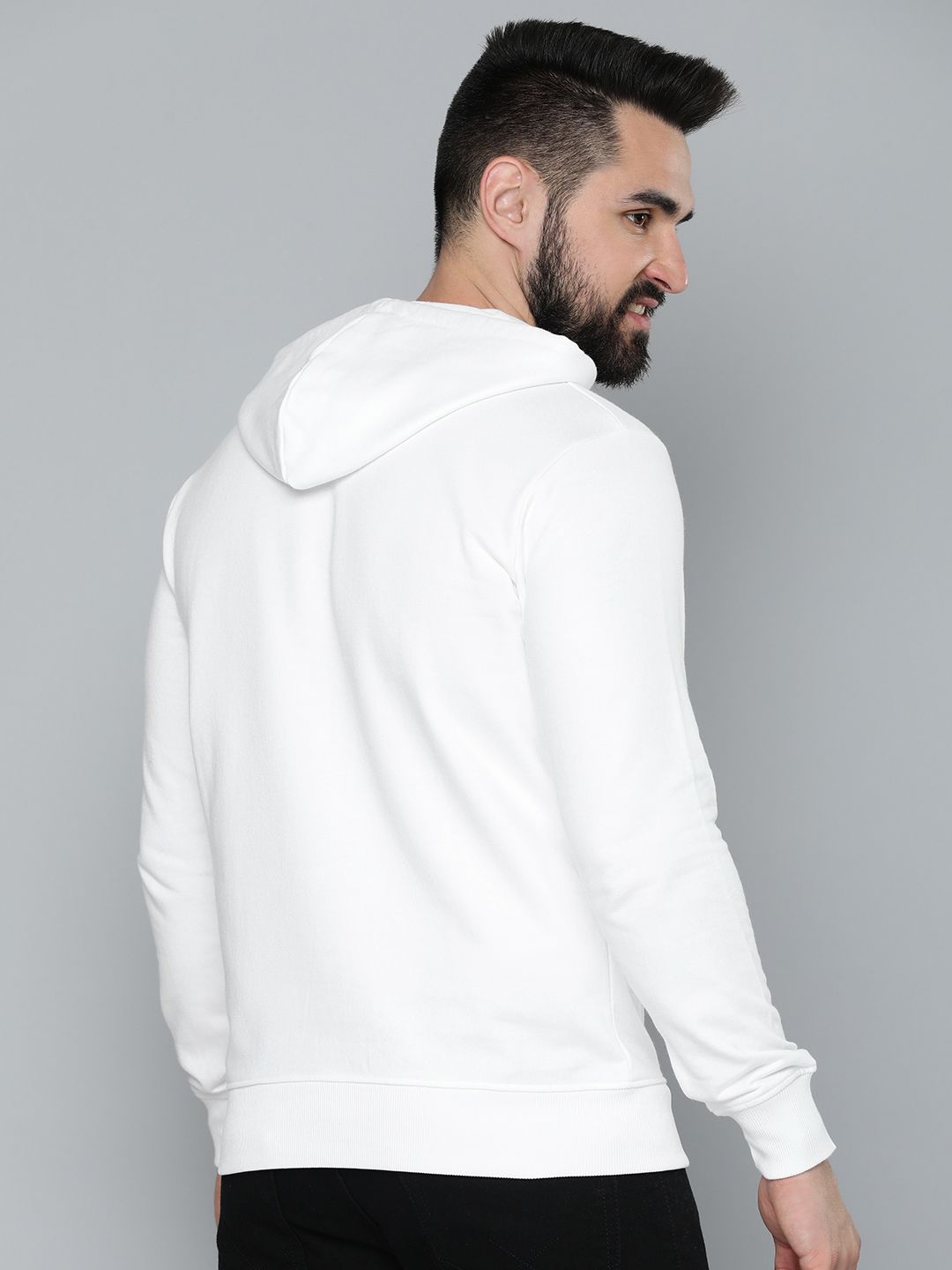  HERE&NOW Men Pure Cotton Printed Hooded Sweatshirt