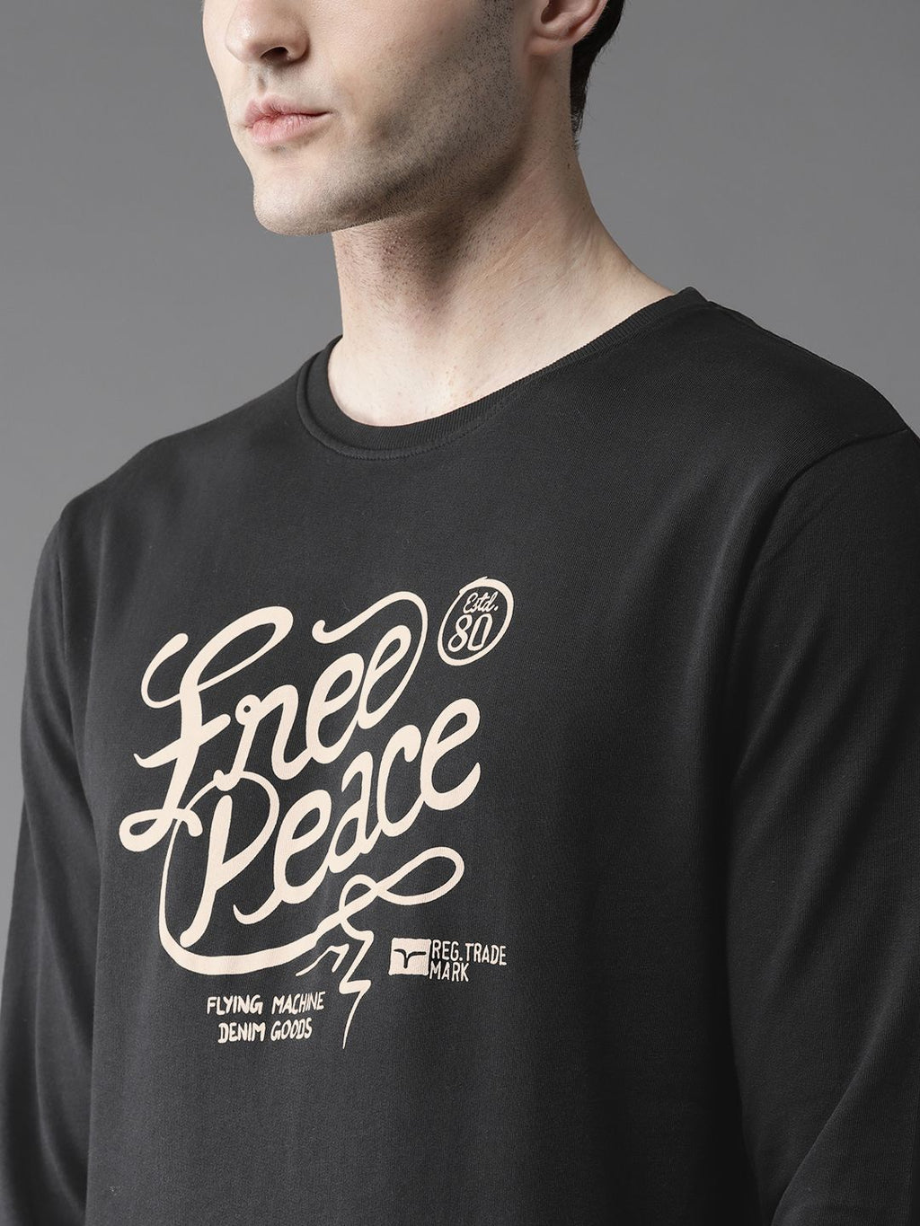  Flying Machine Men Black Printed Sweatshirt