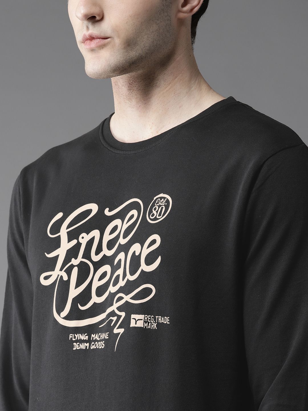  Flying Machine Men Black Printed Sweatshirt
