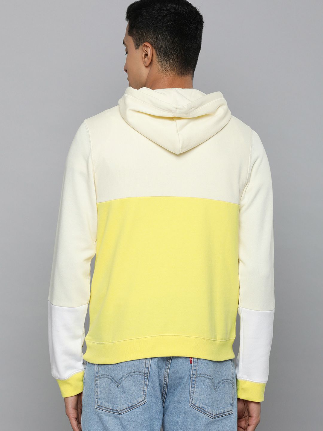 Flying Machine Men Yellow Colourblocked Hooded Sweatshirt With Minimal Print Detail