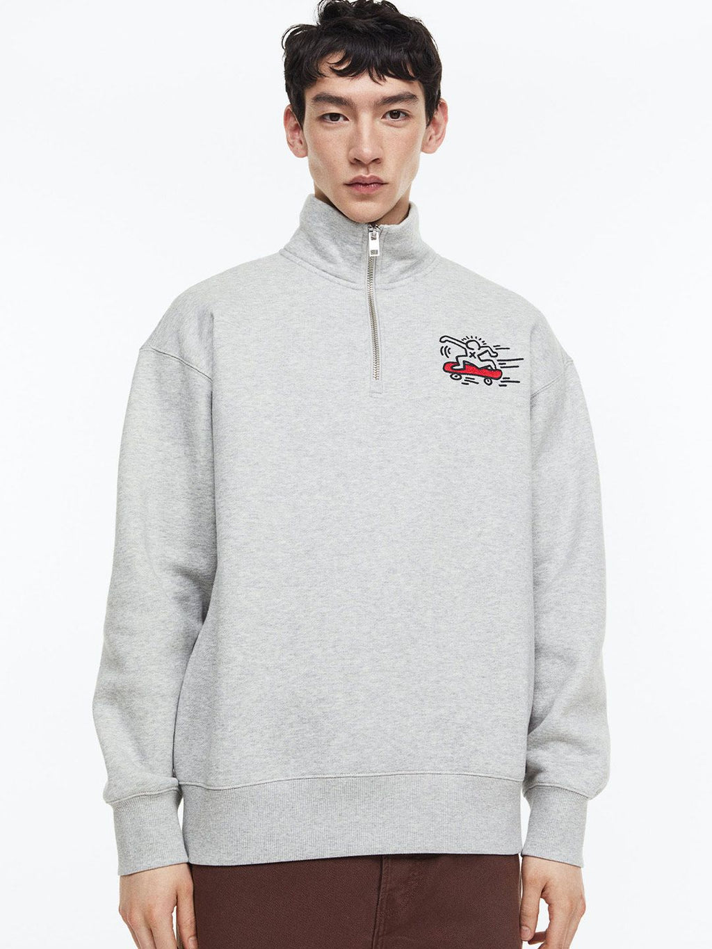  H&M Men Printed Relaxed Fit Zip-Top Sweatshirt
