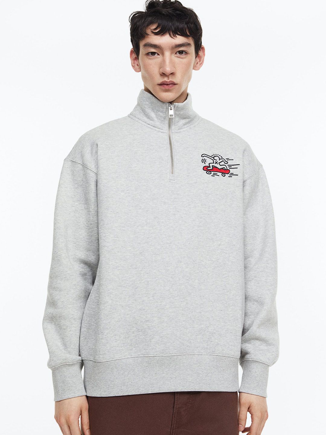  H&M Men Printed Relaxed Fit Zip-Top Sweatshirt