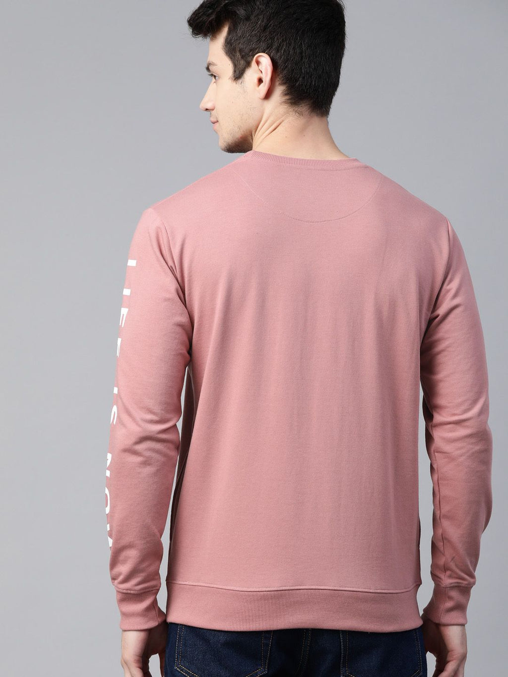  Mast & Harbour Men Peach-Coloured Handcrafted Sweatshirt