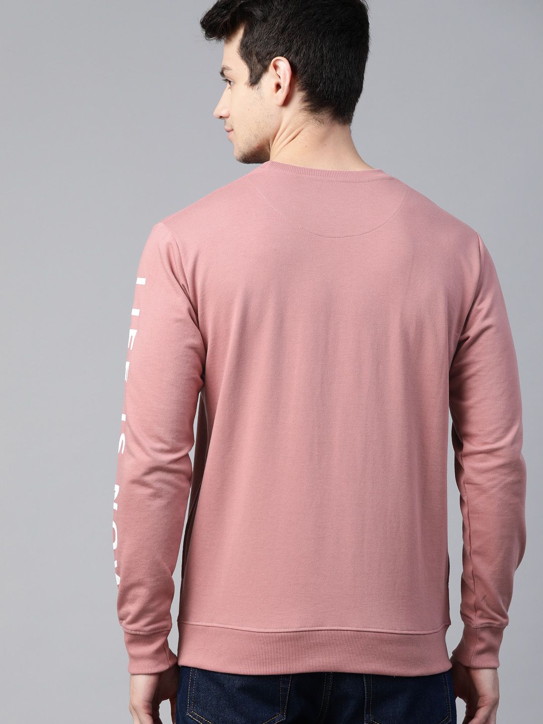  Mast & Harbour Men Peach-Coloured Handcrafted Sweatshirt