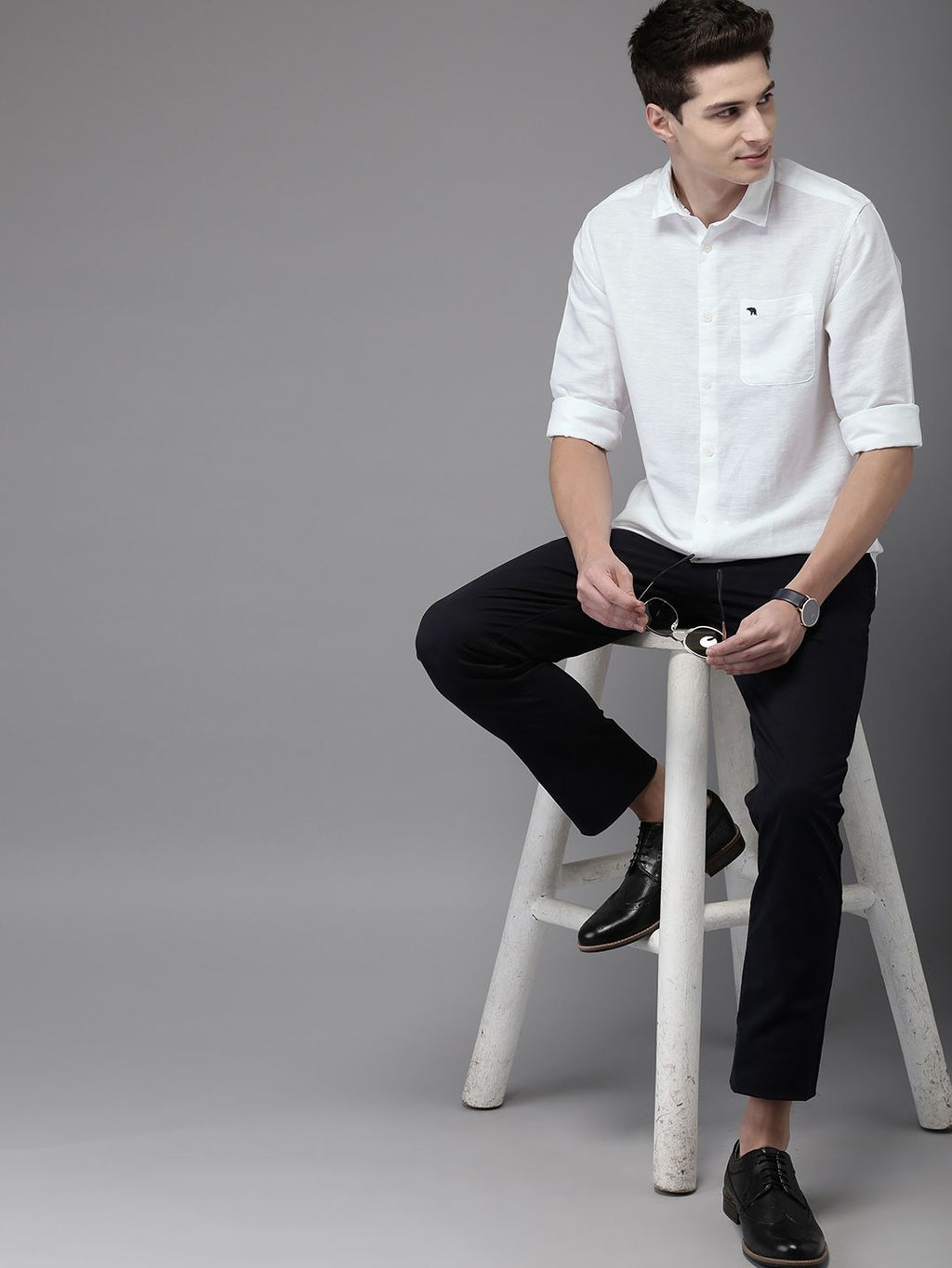  THE BEAR HOUSE Men White Club Slim Fit Solid Casual Shirt