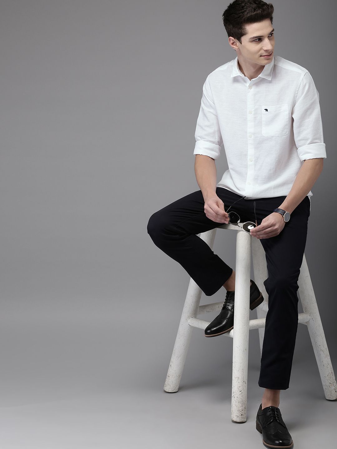  THE BEAR HOUSE Men White Club Slim Fit Solid Casual Shirt