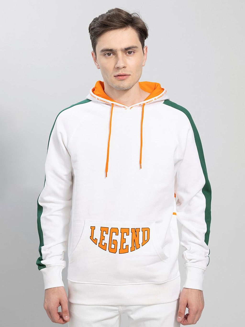  Snitch White And Green Typography Printed Hooded Cotton Sweatshirt