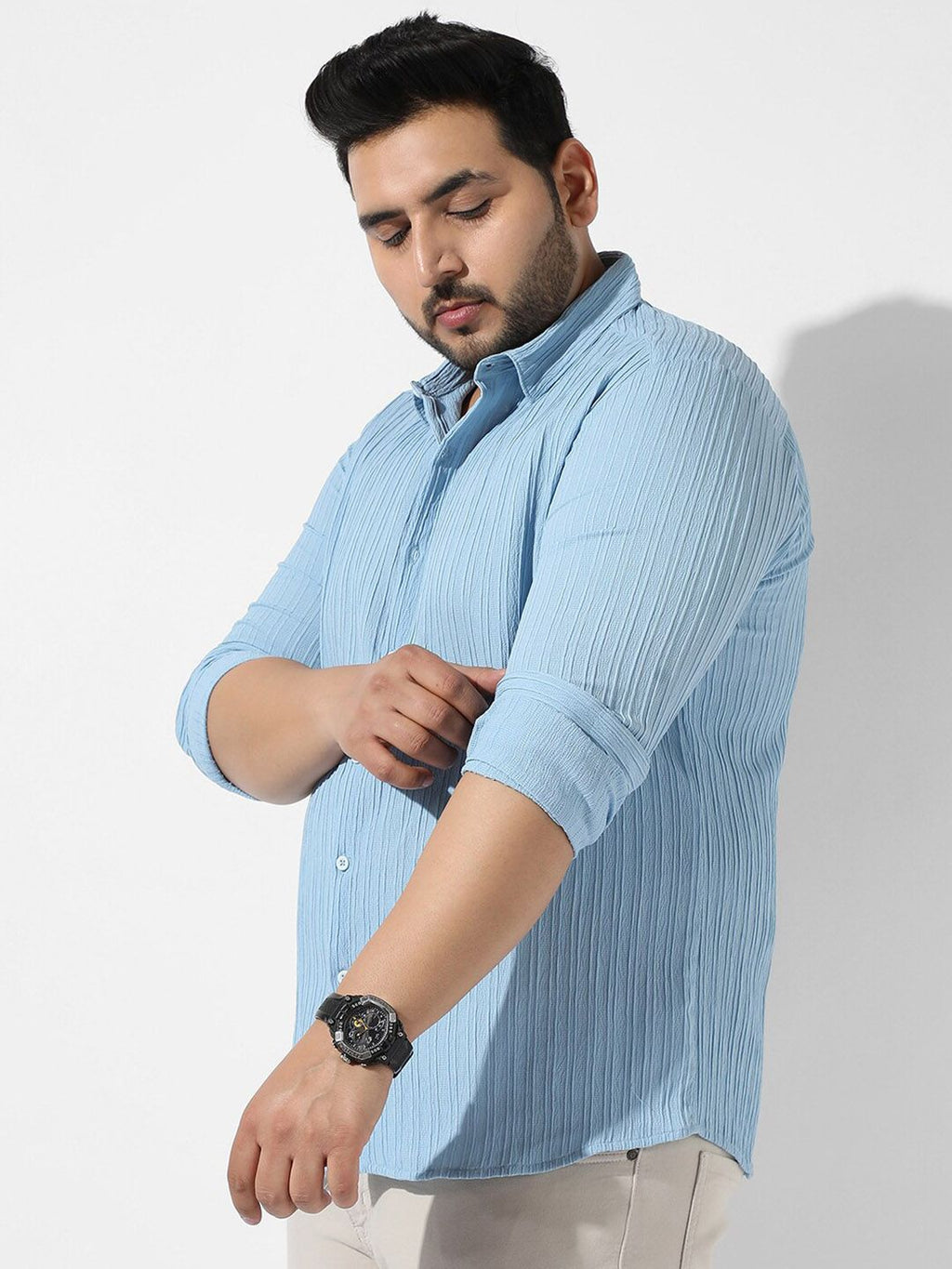  Instafab Plus Plus Size Self Design Spread Collar Casual Shirt