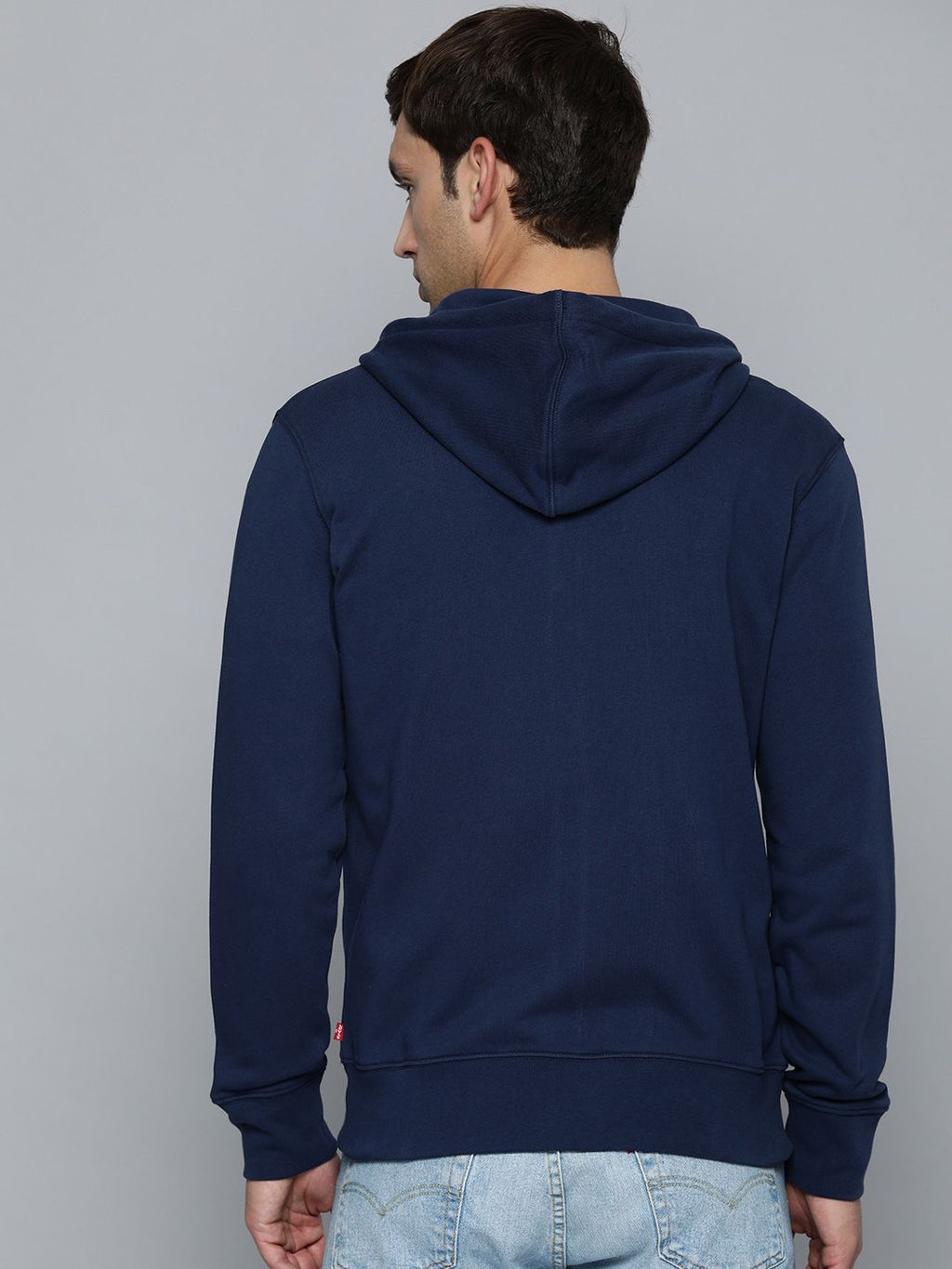  Levis Men Navy Blue Brand Logo Print Pure Cotton Hooded Sweatshirt