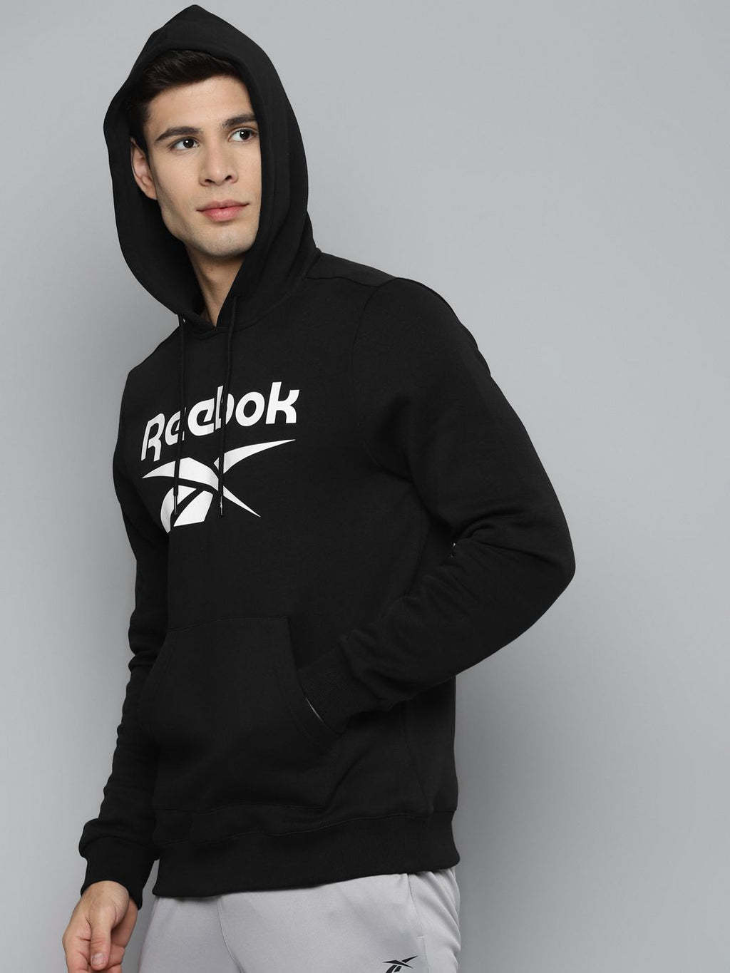  Reebok Men Black Printed Hooded Sweatshirt