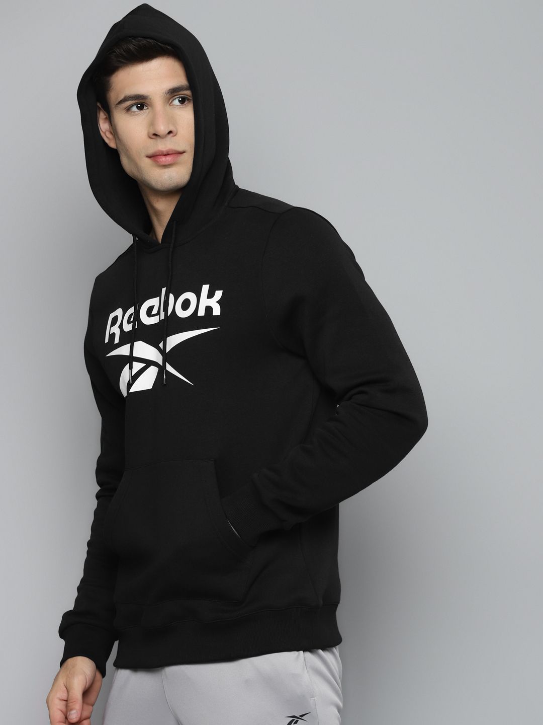  Reebok Men Black Printed Hooded Sweatshirt