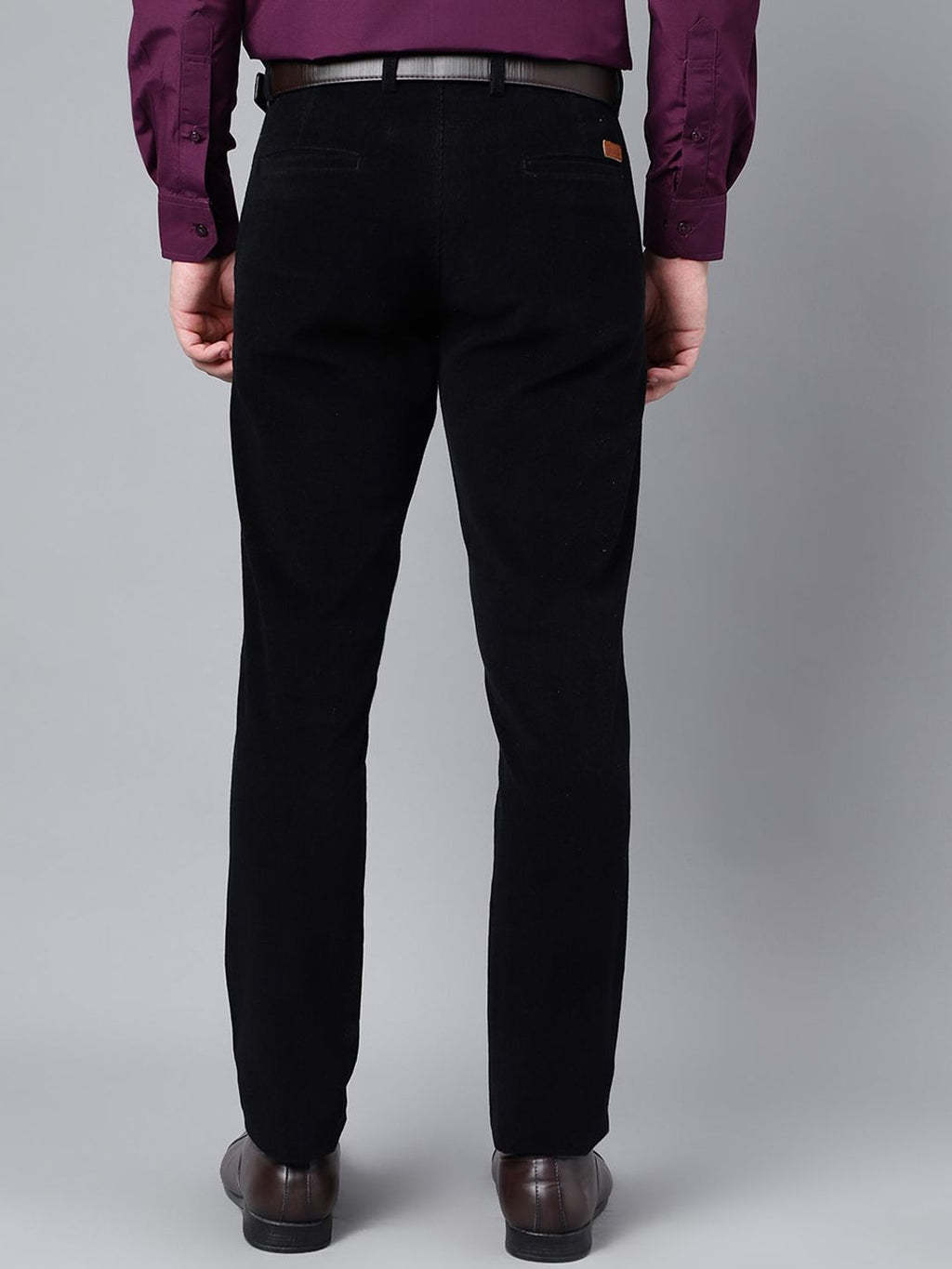  Hancock Men Solid Corduroy Slim Fit Formal Trousers