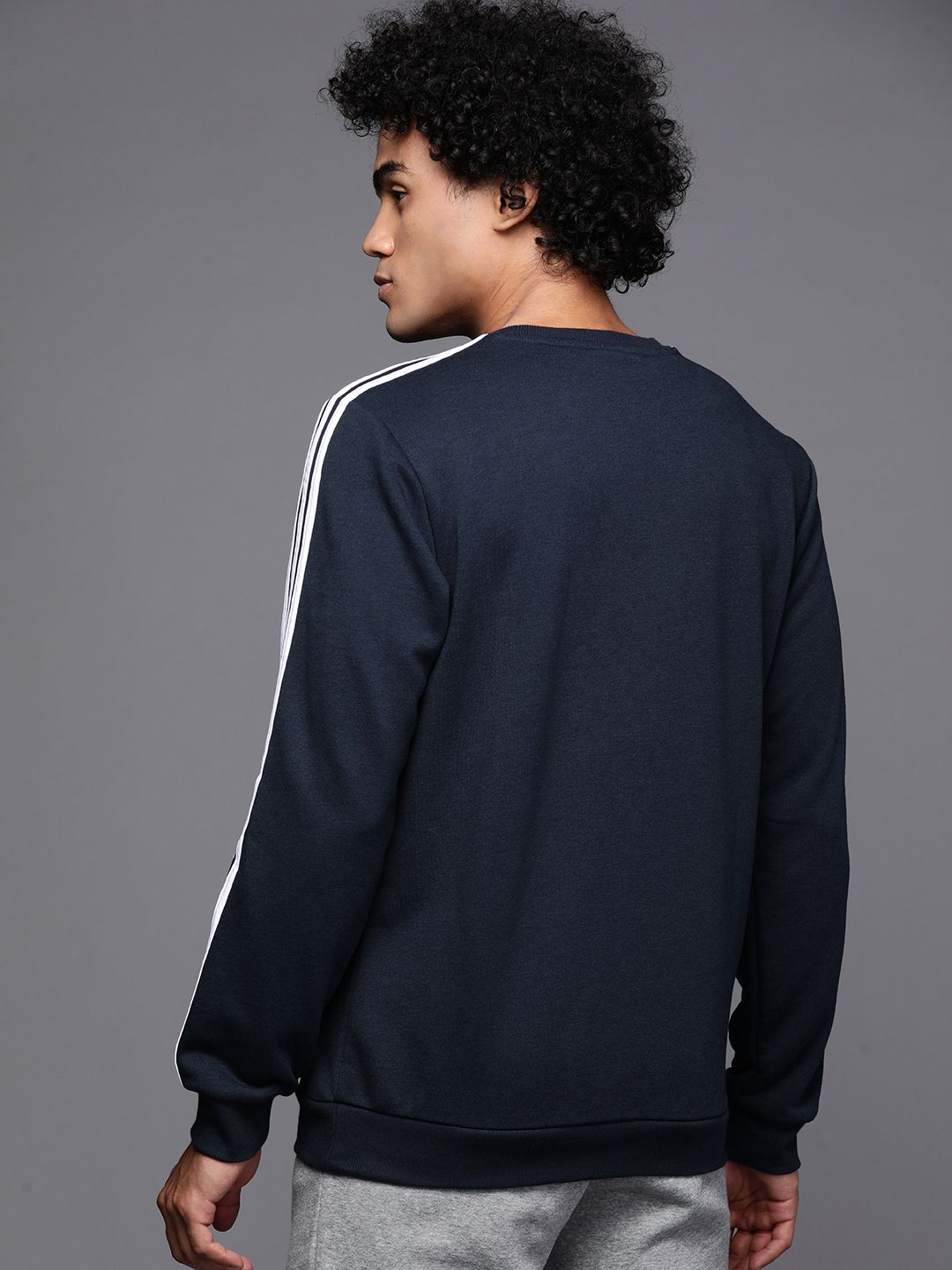 ADIDAS Men Navy Blue 3-Striped FT Sweatshirt