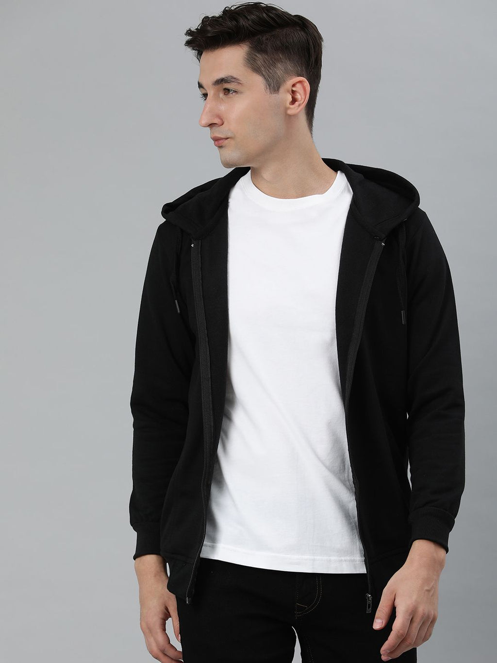  ADBUCKS Men Black Hooded Sweatshirt