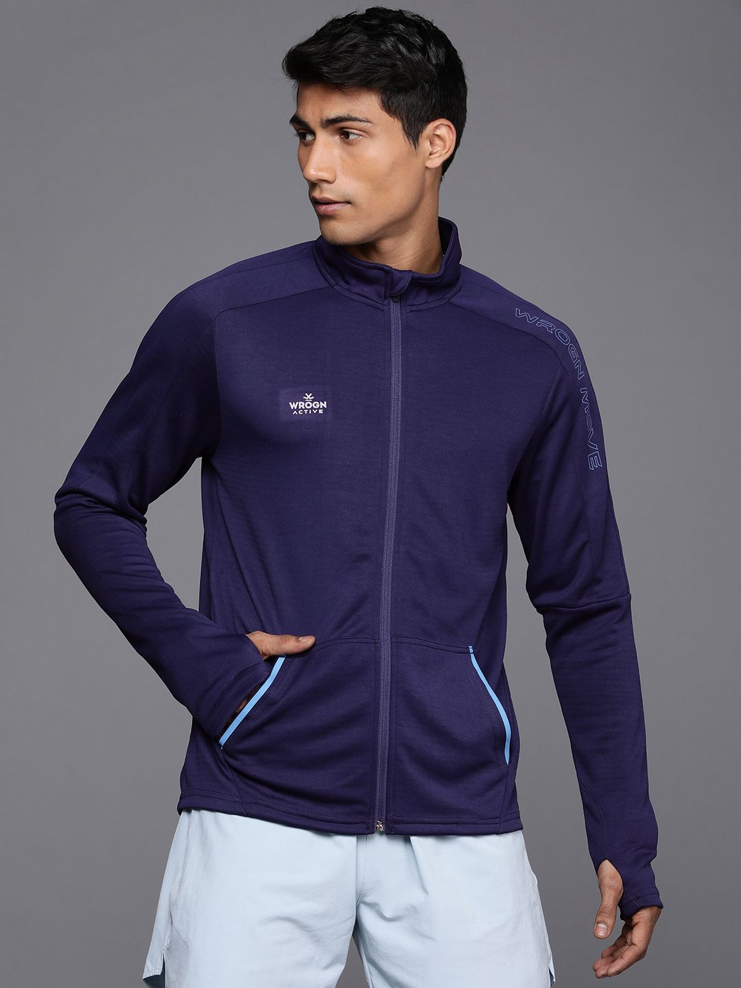  WROGN ACTIVE Men Blue Solid Sweatshirt