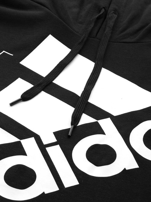  ADIDAS Men Black & White UniteFit Q3 BLUV Brand Logo Print Hooded Sweatshirt