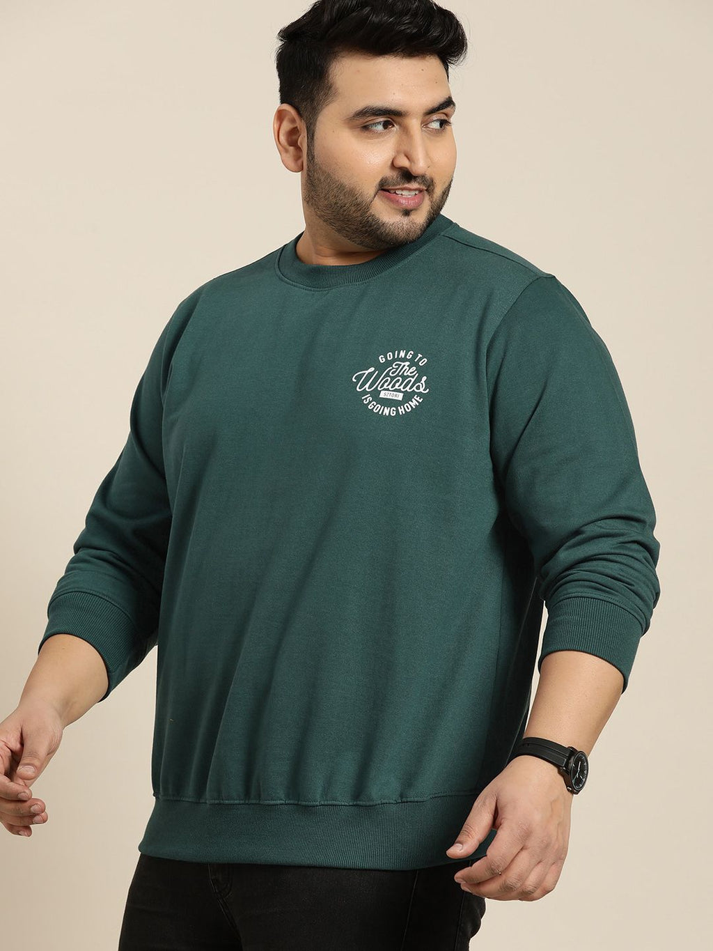  Sztori Men Plus Size Green Solid Sweatshirt