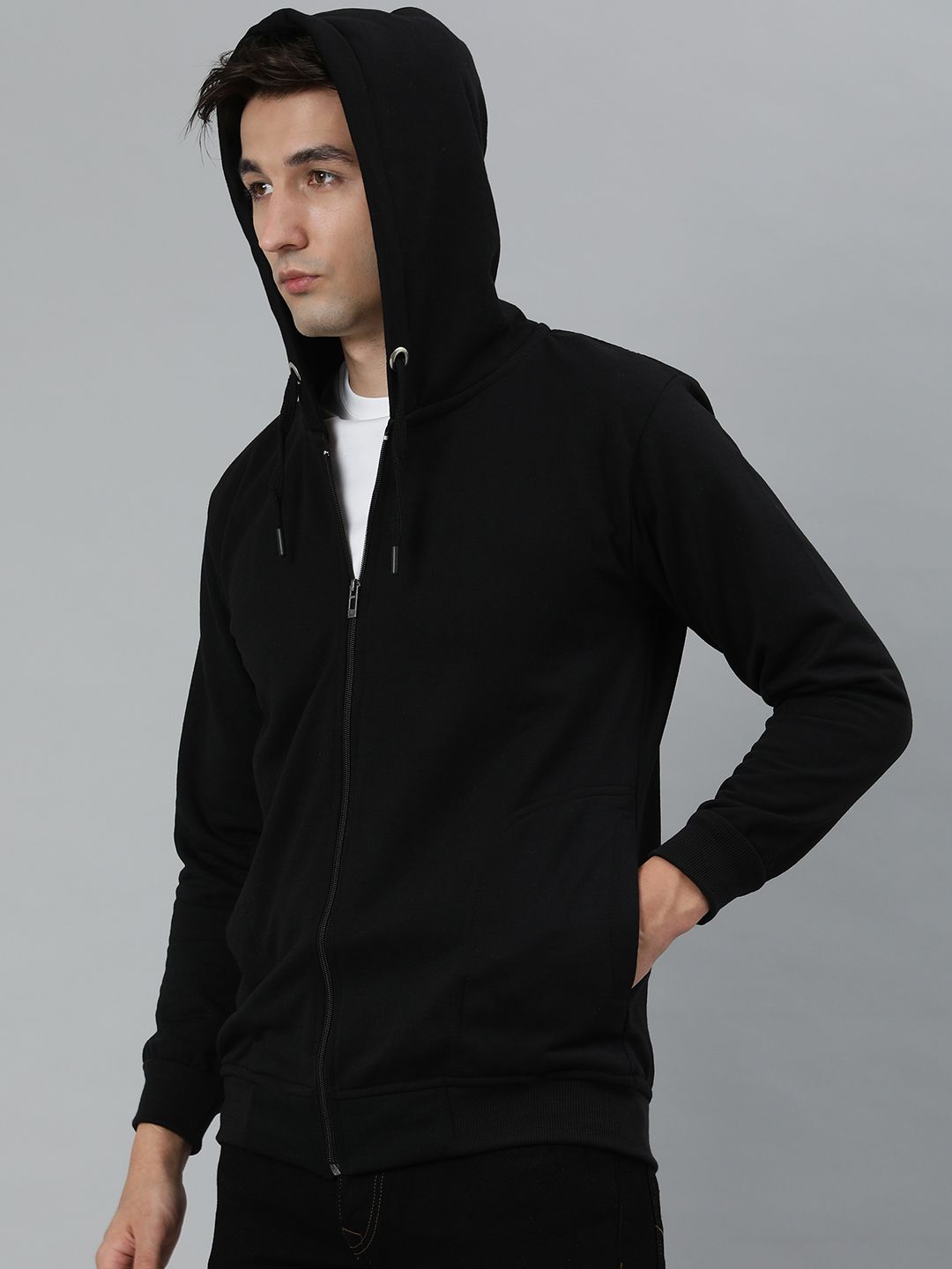  ADBUCKS Men Black Hooded Sweatshirt