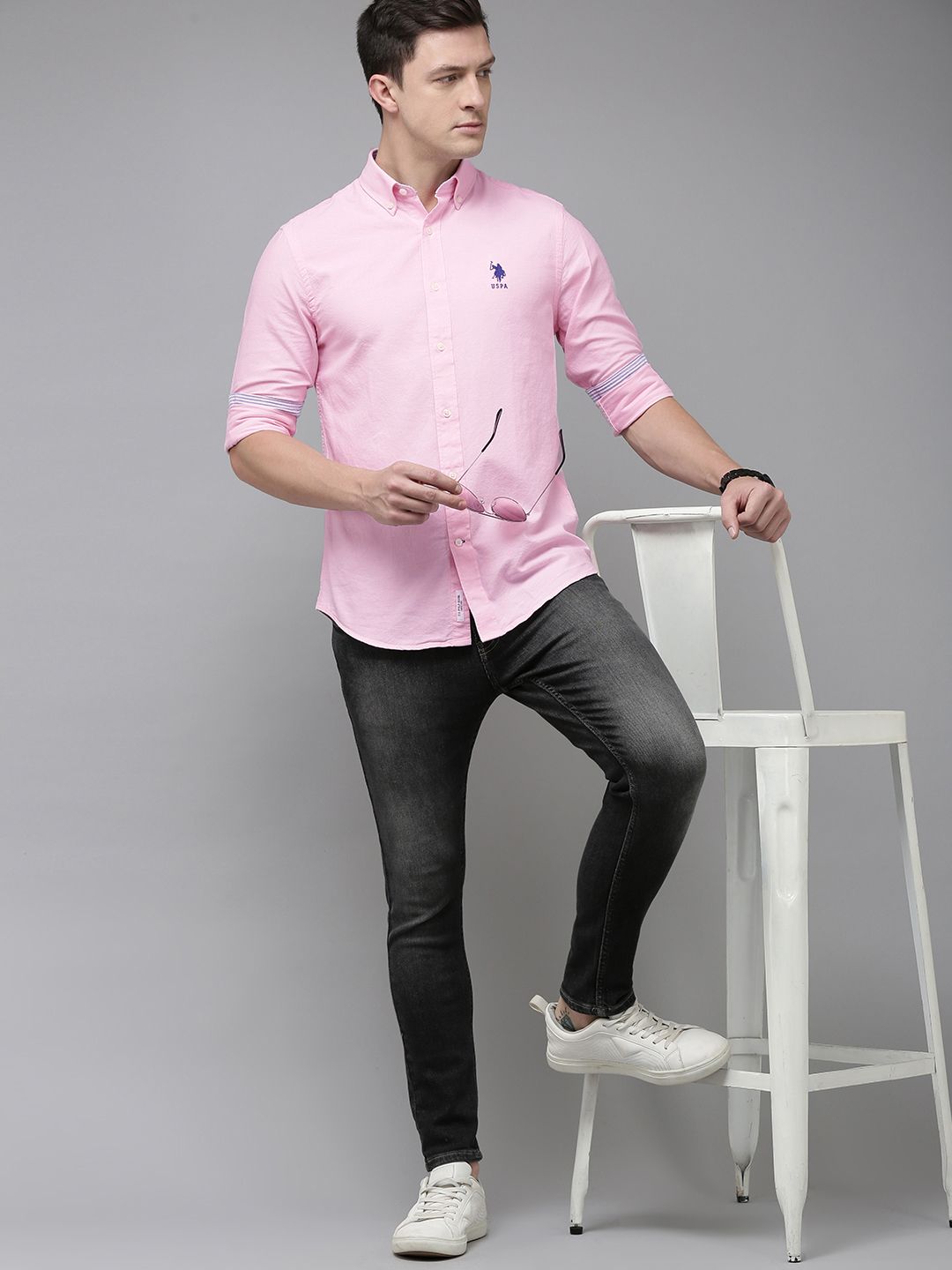 U.S. Polo Assn. U S Polo Assn Men Pink Solid Tailored Fit Pure Cotton Casual Shirt