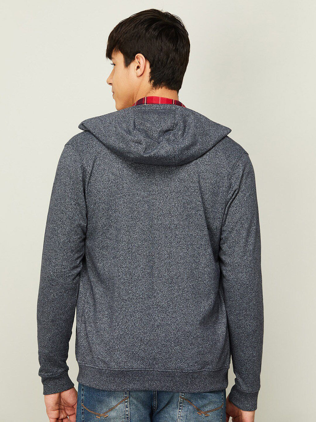  Bossini Men Charcoal Self Design Cotton Hooded Sweatshirt
