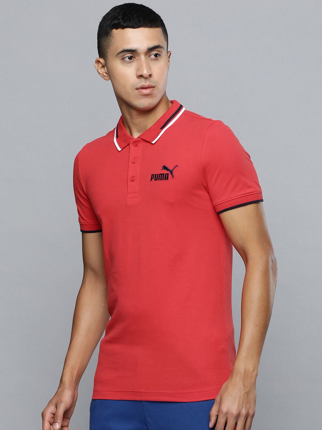  Puma Brand Logo Printed Tipping Slim Fit Polo T-Shirt