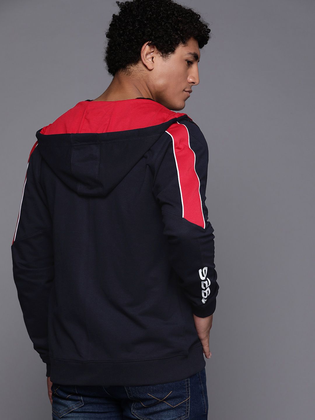  Ducati Men Navy Blue & Red Printed Hooded Sweatshirt