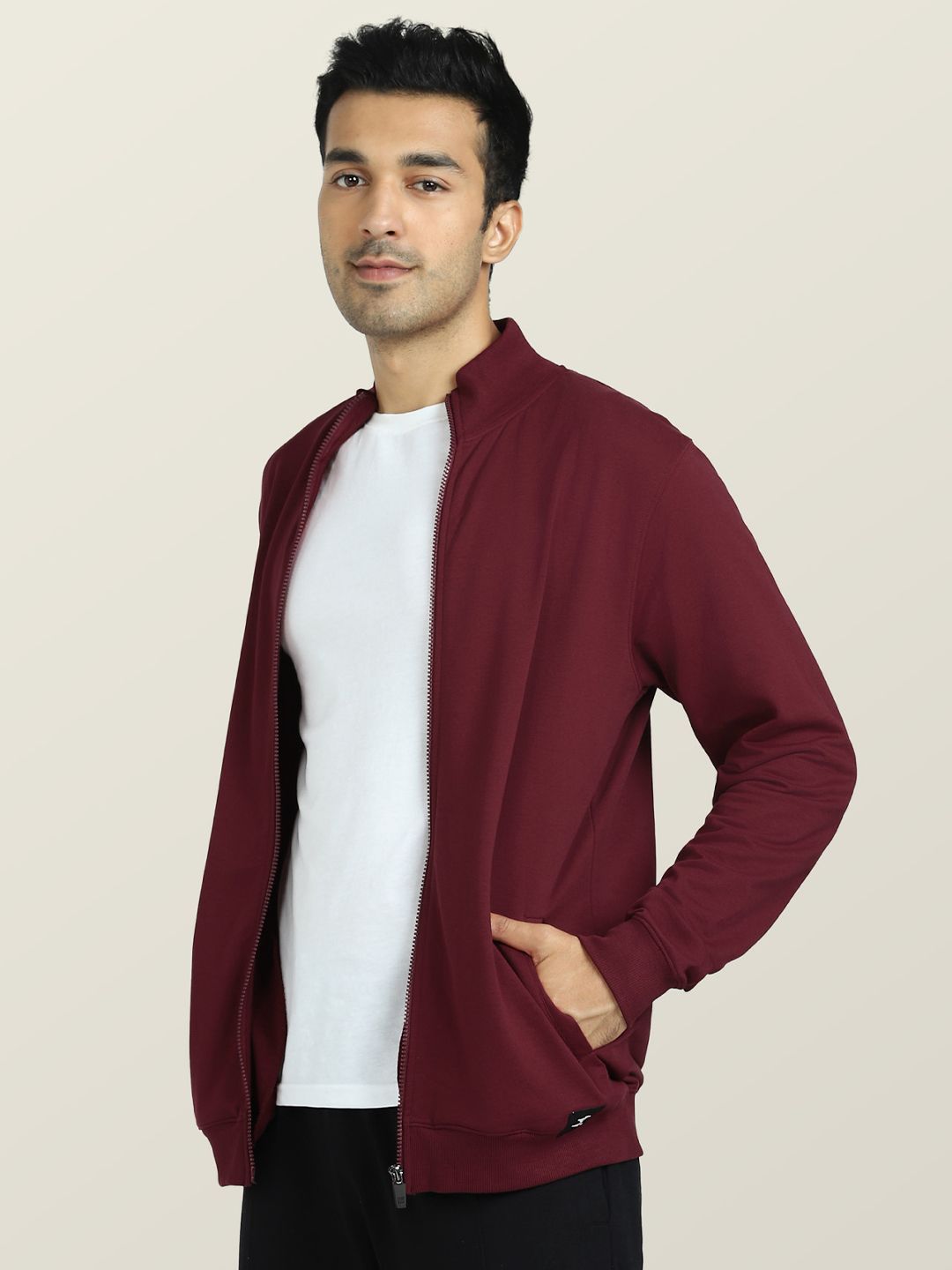  XYXX Front-Open Mock Collar Cotton Sweatshirt