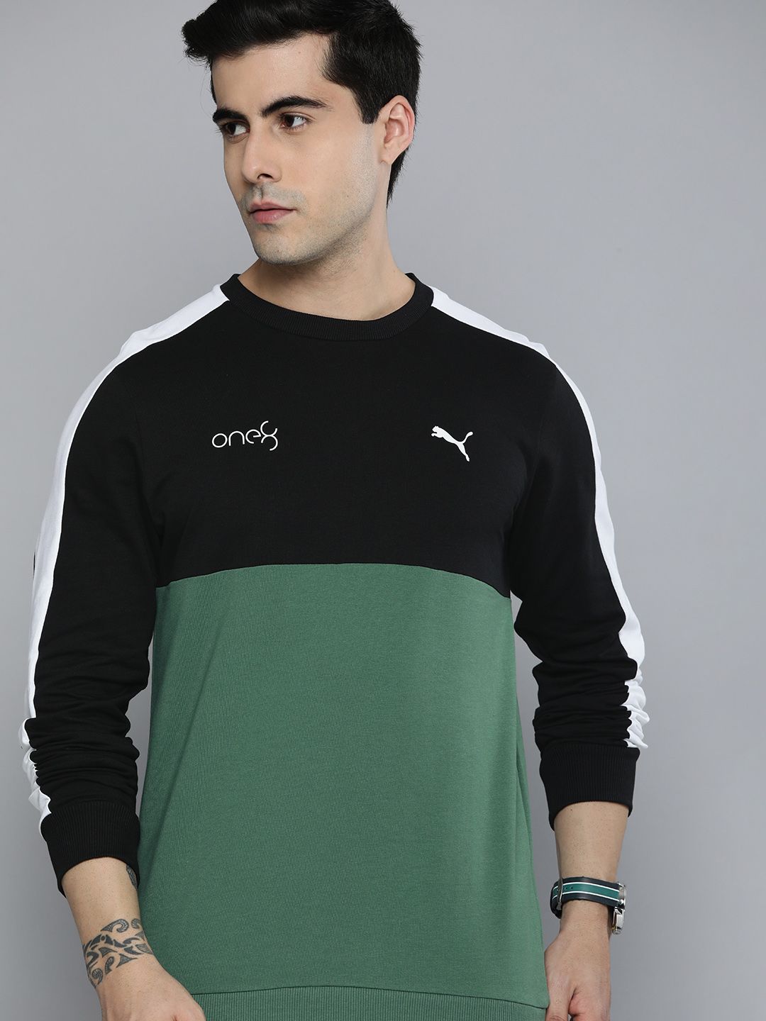  One8 X PUMA Men Colourblocked Slim Fit Sweatshirt With Brand Logo Detail