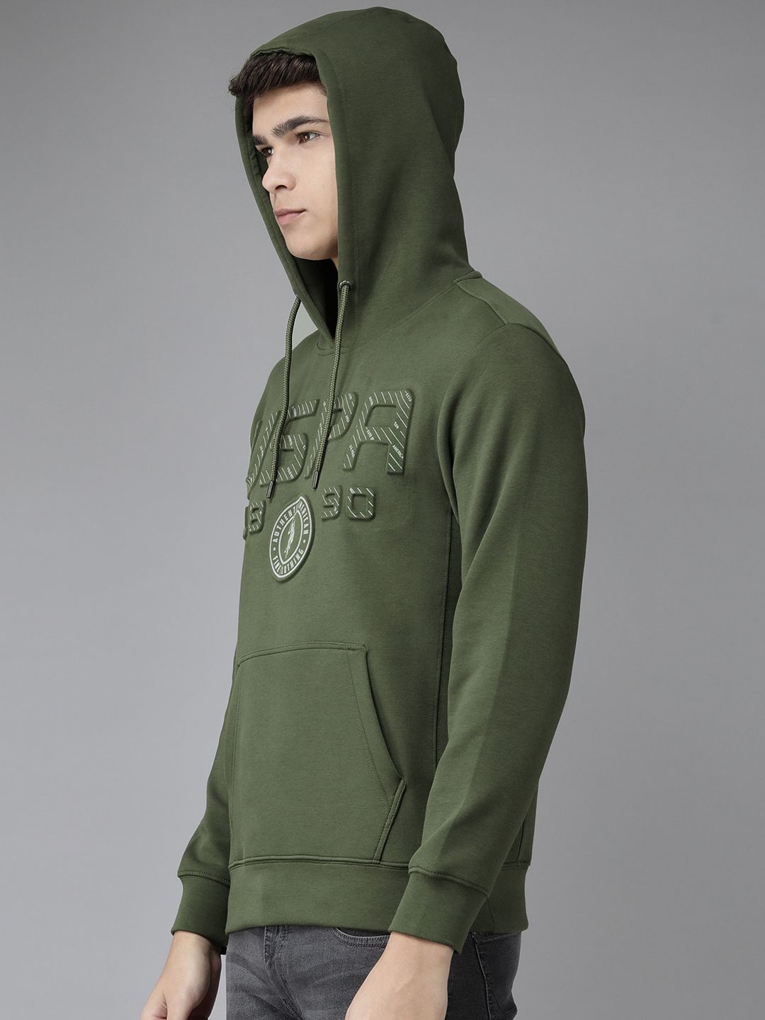  U.S. Polo Assn. Denim Co. Men Green Brand Logo Embossed Hooded Sweatshirt