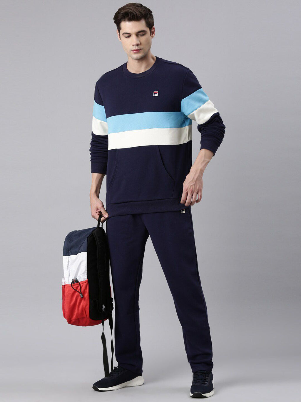  FILA Round Neck Colourblocked Cotton Pullover Sweatshirt